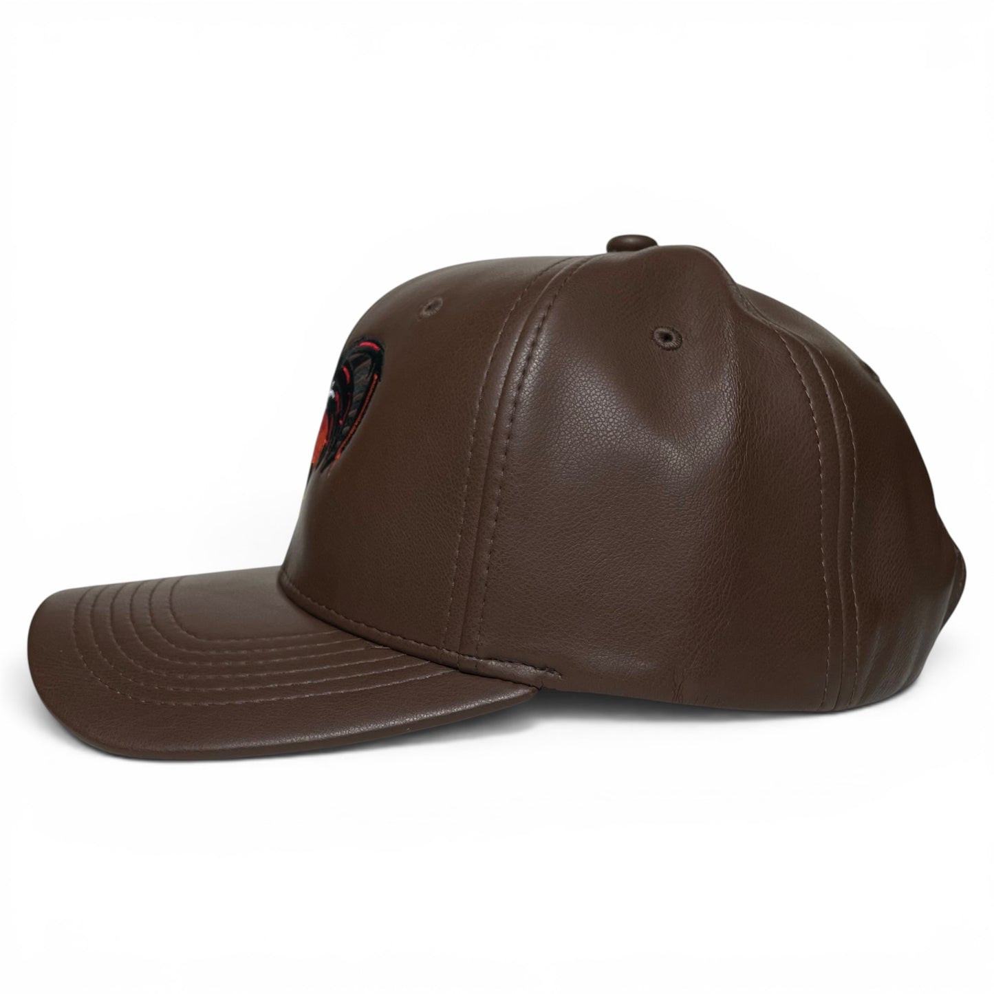 ROABEN Rooster Embroidered Brown PU Leather Snapback Cap