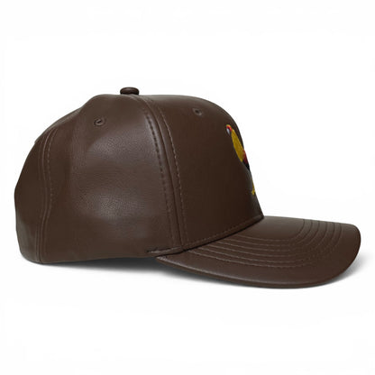 ROABEN Rooster Embroidered Brown PU Leather Snapback Cap
