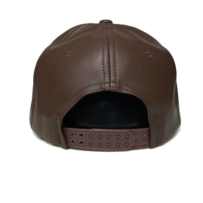 ROABEN Rooster Embroidered Brown PU Leather Snapback Cap