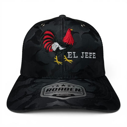 ROABEN El Jefe Rooster Camo Trucker Hat with Mexico Flag Under Visor