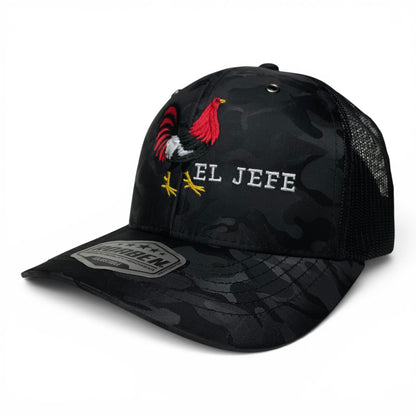 ROABEN El Jefe Rooster Camo Trucker Hat with Mexico Flag Under Visor