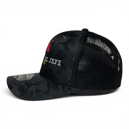 ROABEN El Jefe Rooster Camo Trucker Hat with Mexico Flag Under Visor