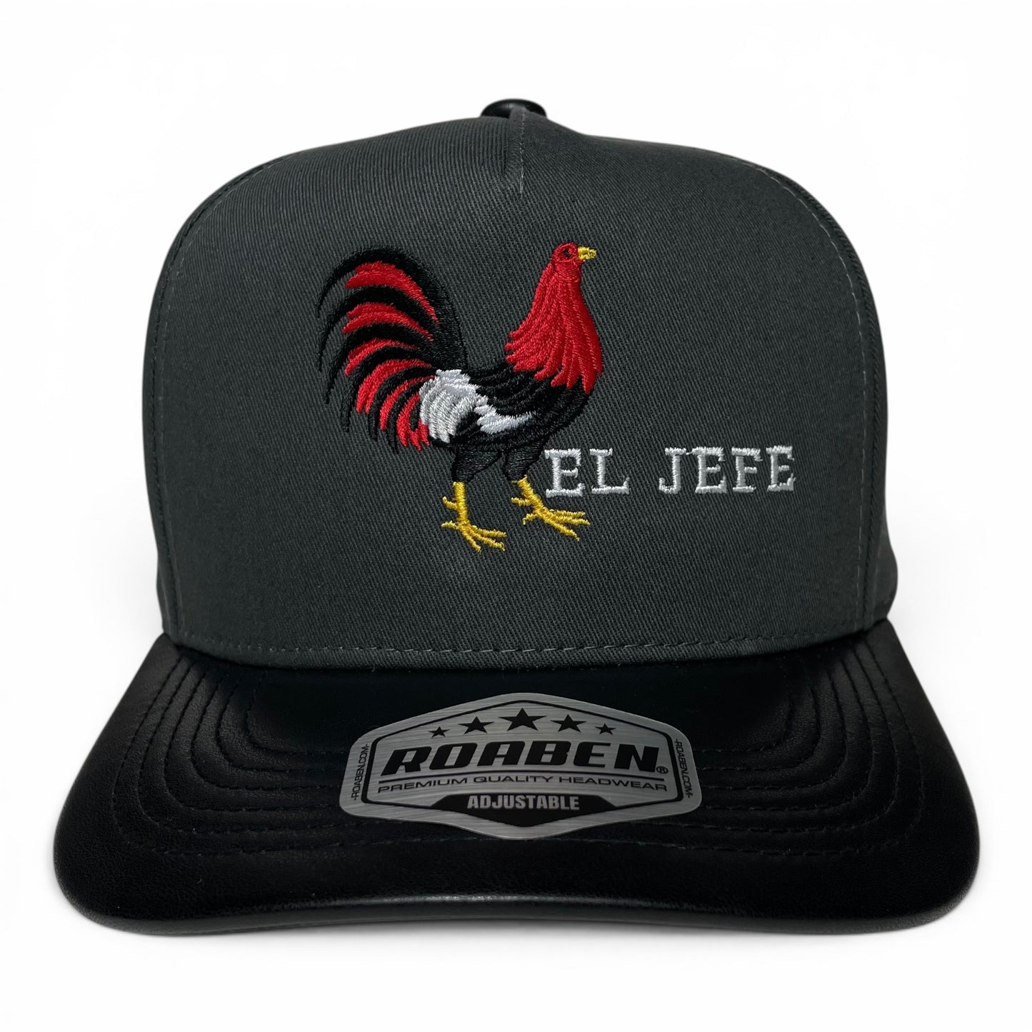 ROABEN El Jefe Rooster Gray Baseball Snapback Cap PU Leather Visor