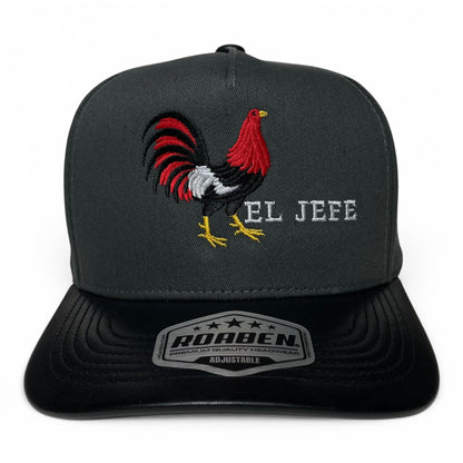 ROABEN El Jefe Rooster Gray Baseball Snapback Cap PU Leather Visor