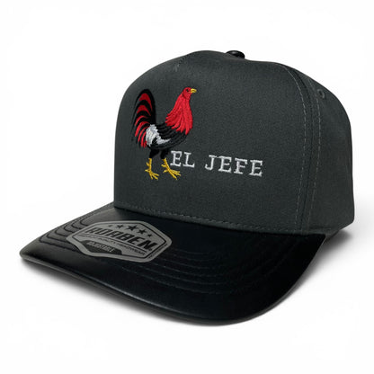 ROABEN El Jefe Rooster Gray Baseball Snapback Cap PU Leather Visor