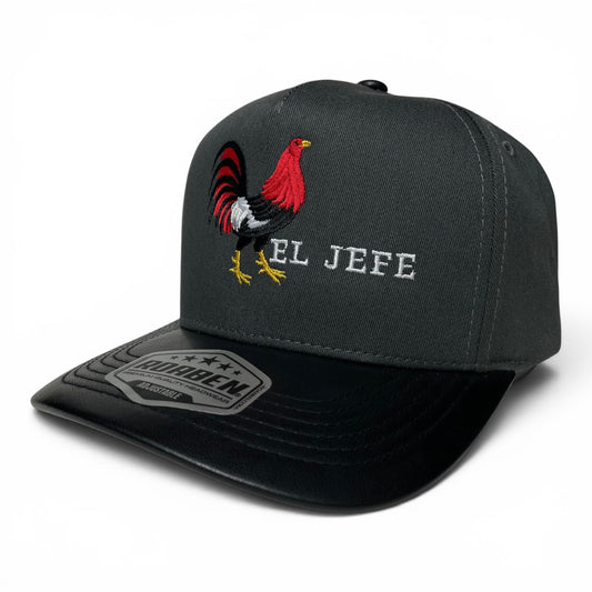 ROABEN El Jefe Rooster Gray Baseball Snapback Cap PU Leather Visor