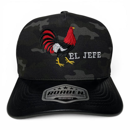 ROABEN El Jefe Rooster Camo Baseball Snapback Cap PU Leather Visor