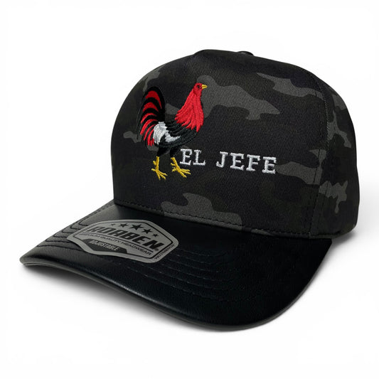 ROABEN El Jefe Rooster Camo Baseball Snapback Cap PU Leather Visor