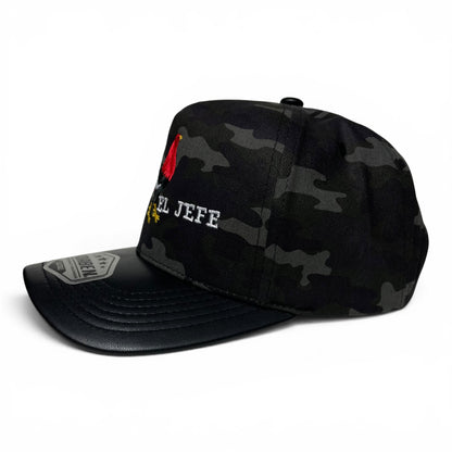 ROABEN El Jefe Rooster Camo Baseball Snapback Cap PU Leather Visor