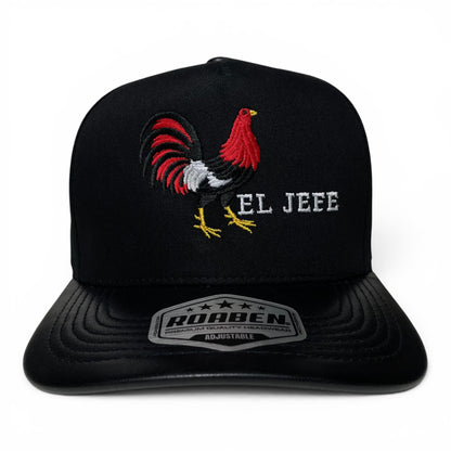 ROABEN El Jefe Rooster Black Baseball Snapback Cap PU Leather Visor