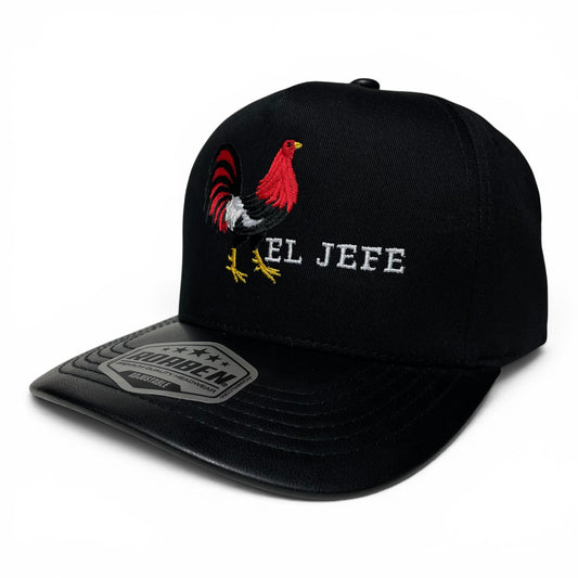 ROABEN El Jefe Rooster Black Baseball Snapback Cap PU Leather Visor