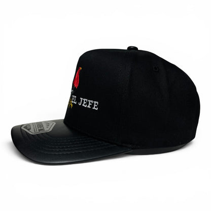 ROABEN El Jefe Rooster Black Baseball Snapback Cap PU Leather Visor