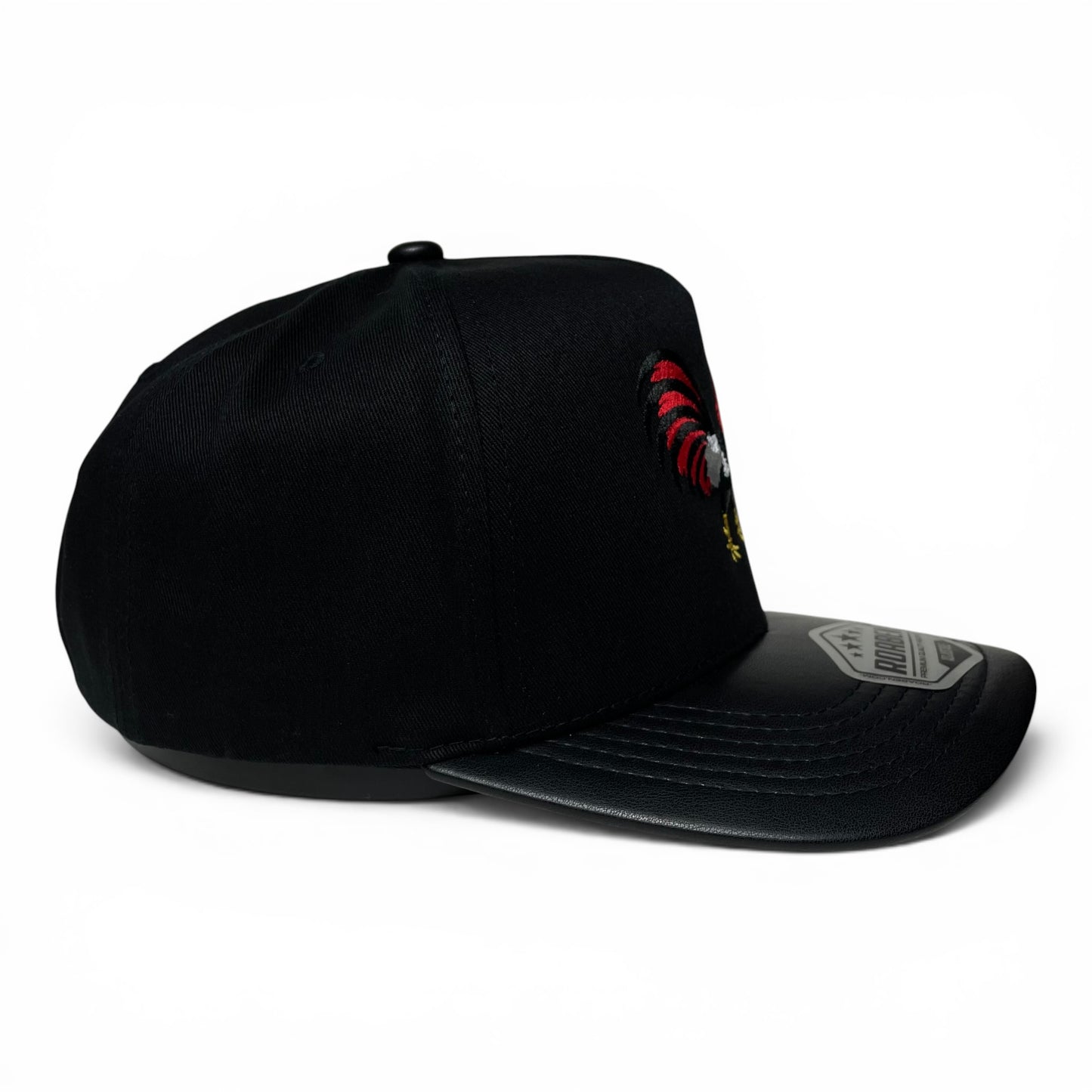 ROABEN El Jefe Rooster Black Baseball Snapback Cap PU Leather Visor