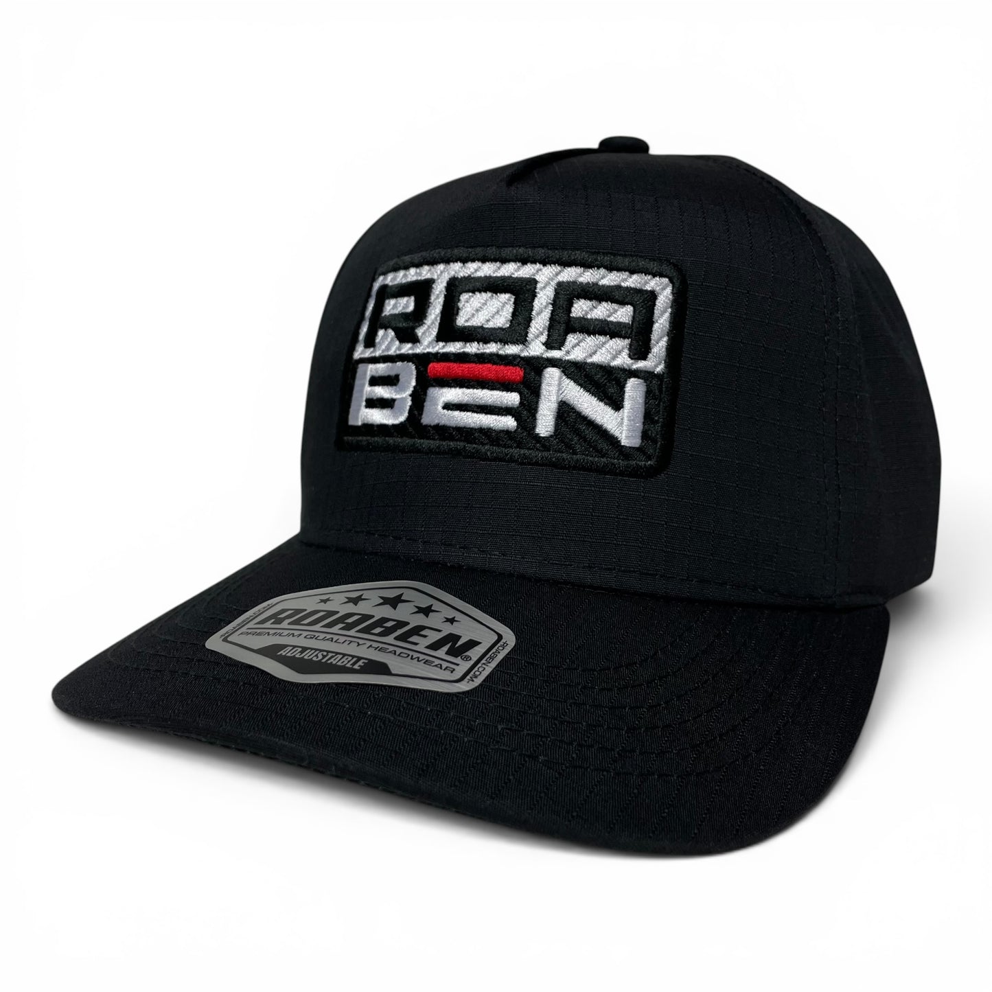 ROABEN Embroidered Black Ripstop Snapback Cap