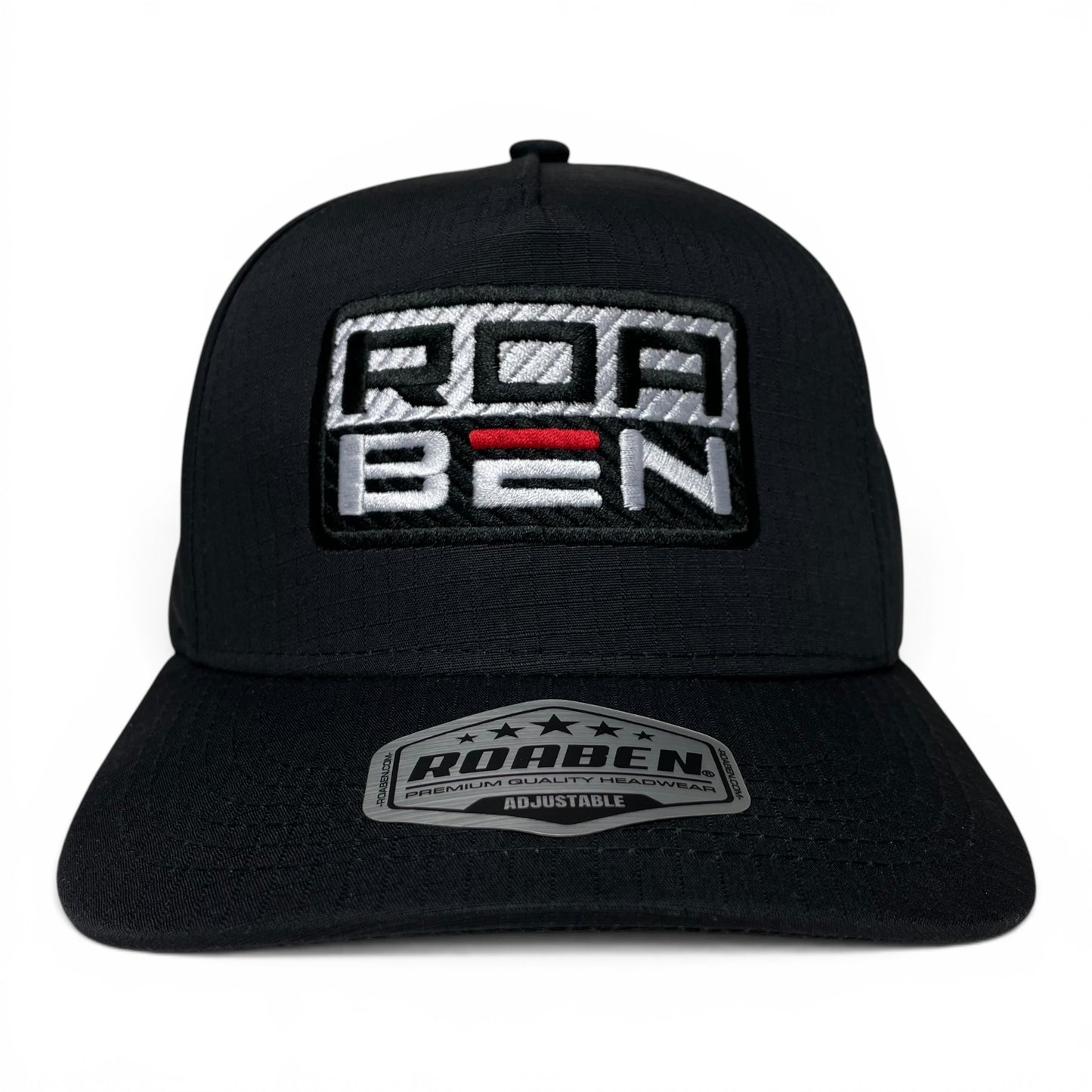 ROABEN Embroidered Black Ripstop Snapback Cap