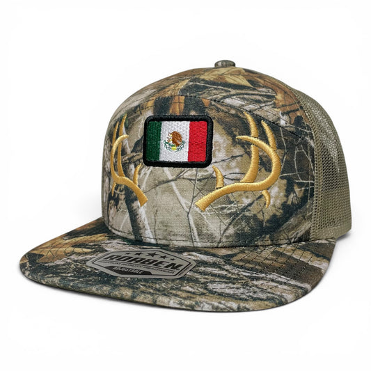 ROABEN Deer Antlers Mexico Flag Embroidered Camouflage Snapback Hat